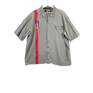 Harley-Davidson Mens XXL Grey Ripstop Short Sleeve Racing Stripe Button Up Shirt